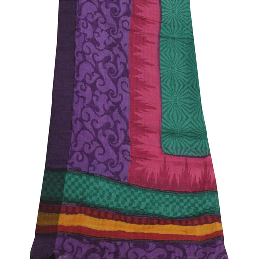 Sanskriti Vintage Lang Dupatta/Stola Ren Silke Grøn Trykt Wrap Tørklæde Slør