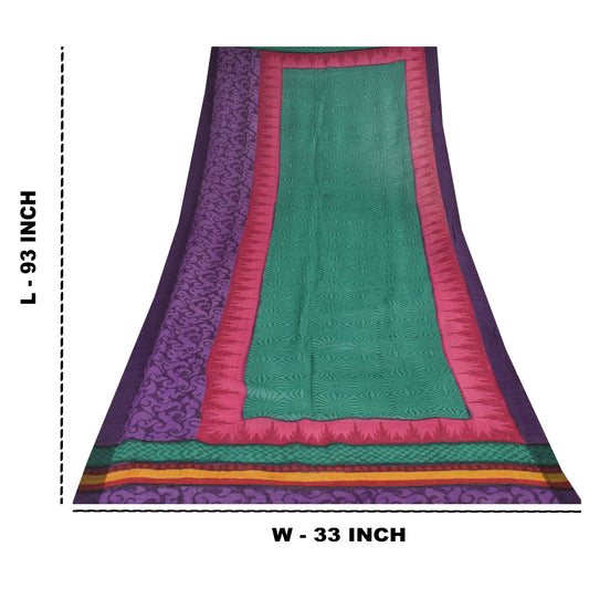 Sanskriti Vintage Lang Dupatta/Stola Ren Silke Grøn Trykt Wrap Tørklæde Slør