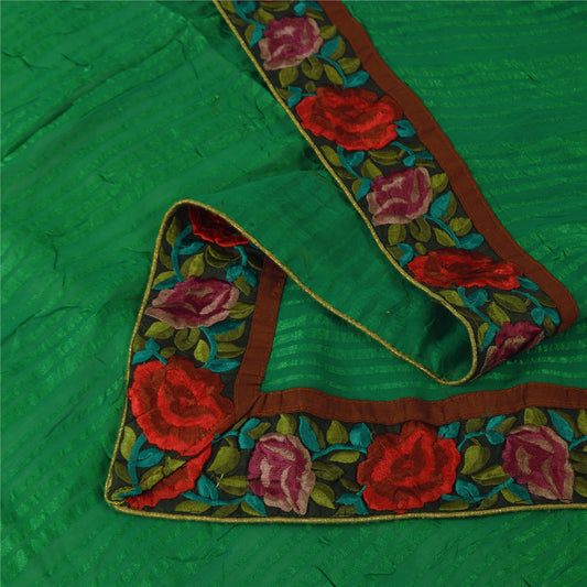 Sanskriti Vintage Long Dupatta/Stole Pure Georgette Green Woven Embroidery Patch