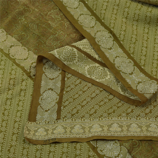 Sanskriti Vintage Long Dupatta/Stole Pure Silk Green Printed Hand Woven Veil