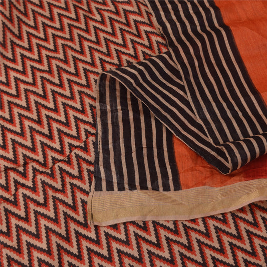 Sanskriti Vintage Orange Dupatta Long Stole Pure Silk Printed Premium Wrap Veil