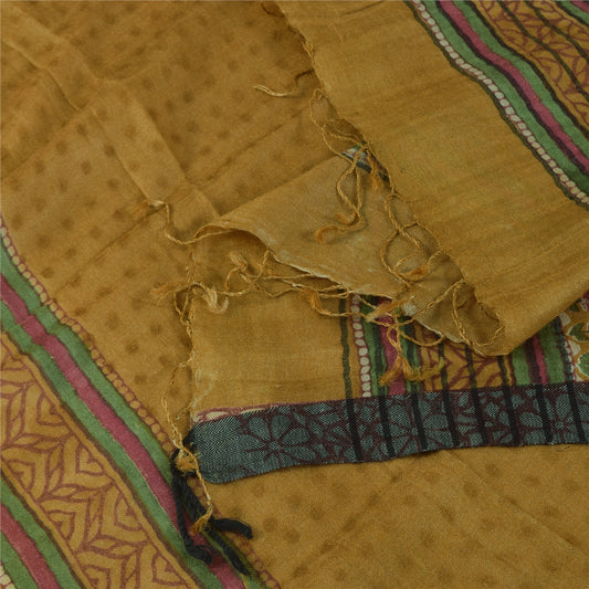 Sanskriti Vintage Mustard Dupatta Long Stole Pure Woolen Woven Printed Wrap Veil