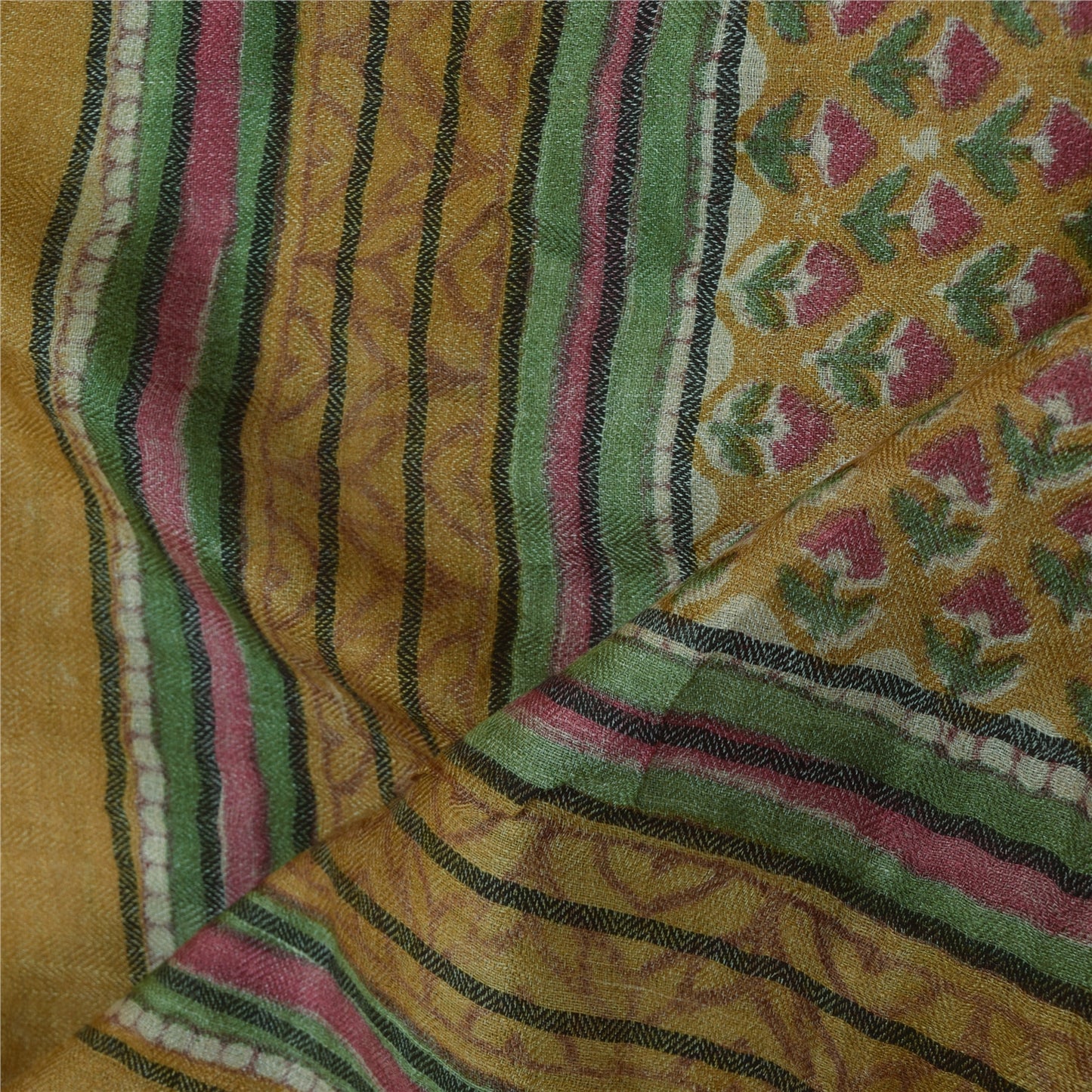 Sanskriti Vintage Mustard Dupatta Long Stole Pure Woolen Woven Printed Wrap Veil