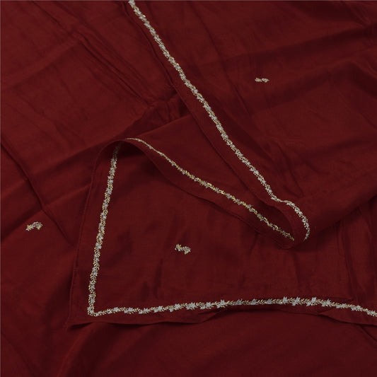 Sanskriti Vintage Dark Red Dupatta Long Stole Pure Silk Hand Beaded Premium Veil
