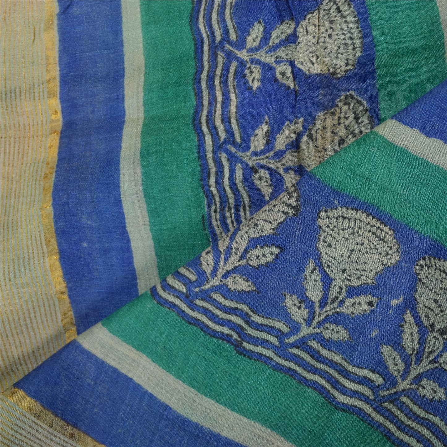 Sanskriti Vintage Blue/Gray Dupatta Long Stole Pure Silk Printed Premium Scarves