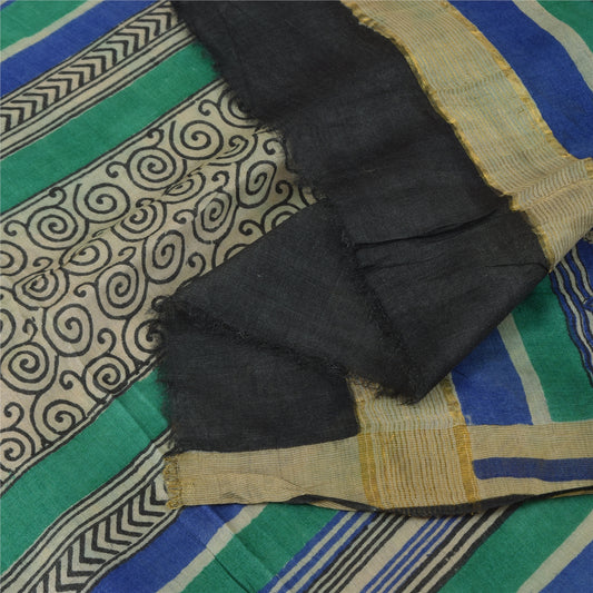 Sanskriti Vintage Blue/Gray Dupatta Long Stole Pure Silk Printed Premium Scarves