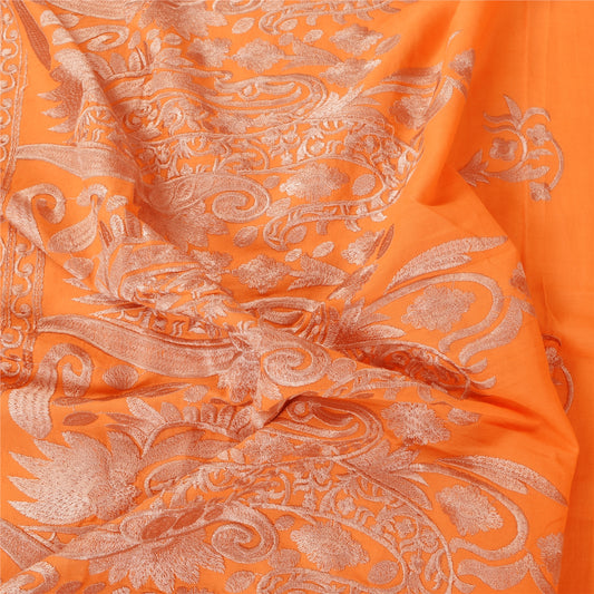 Sanskriti Vintage Long Dupatta/Stole Pure Georgette Embroidered Orange Wrap Veil