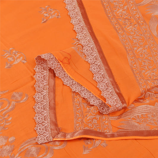Sanskriti Vintage Long Dupatta/Stole Pure Georgette Embroidered Orange Wrap Veil