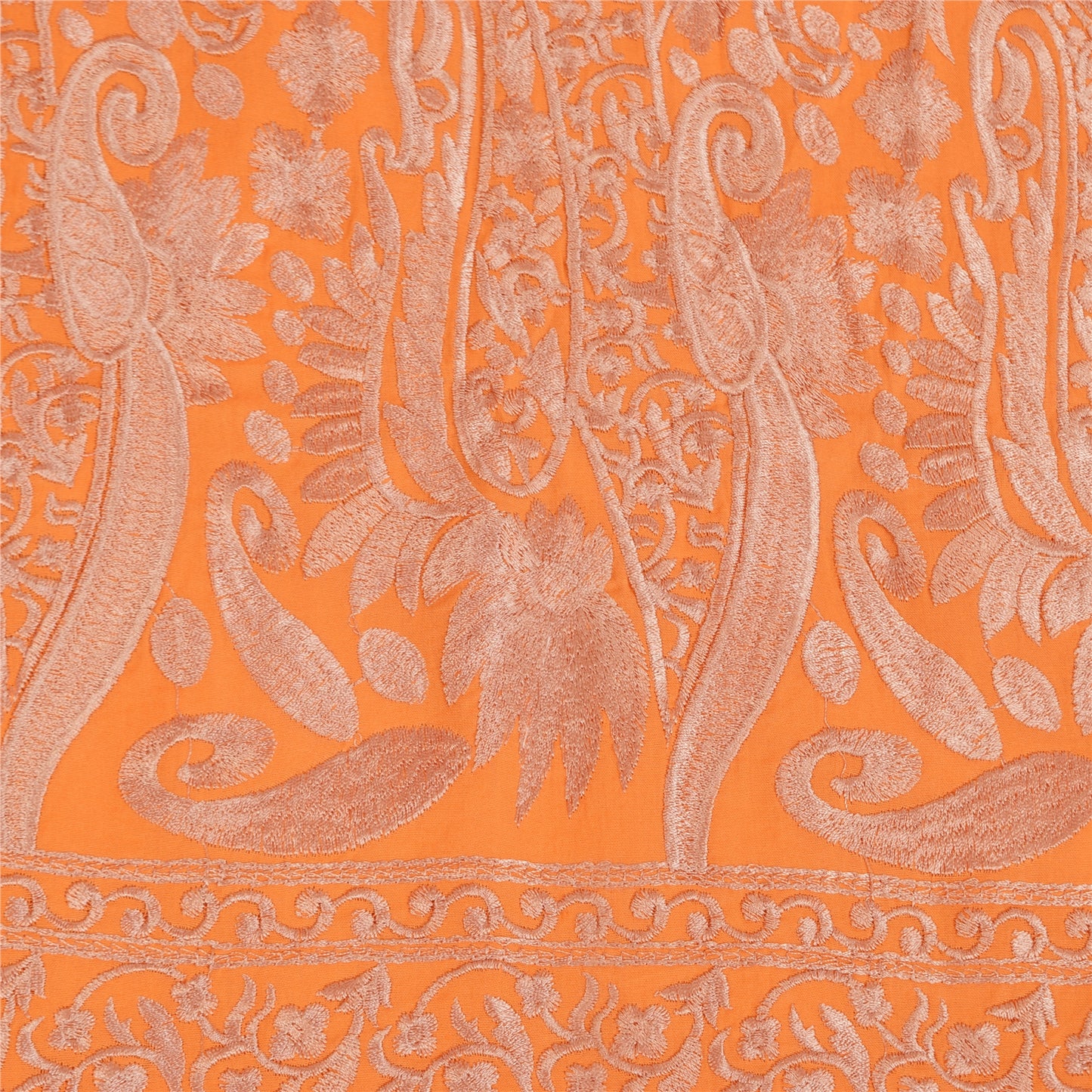 Sanskriti Vintage Long Dupatta/Stole Pure Georgette Embroidered Orange Wrap Veil