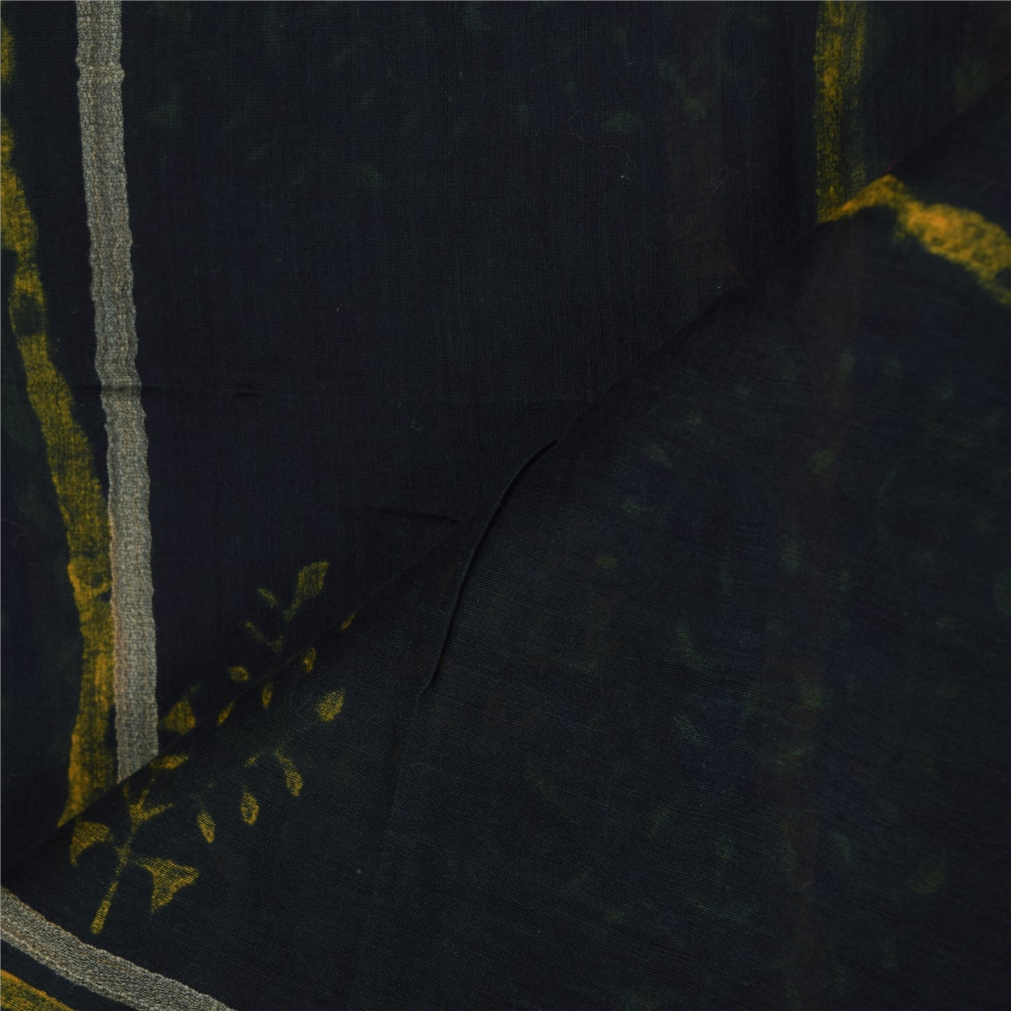 Sanskriti Vintage Long Dupatta/Stole Green/Yellow Hand Block Printed Scarf Veil