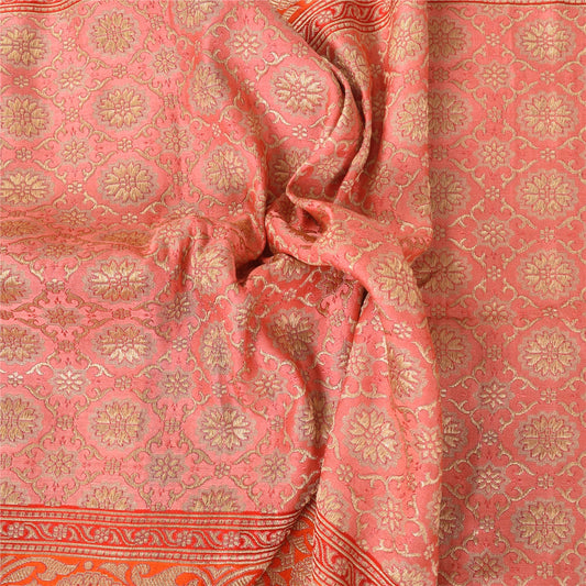 Sanskriti Vintage Long Dupatta/Stole Pink Artificial Silk Hand Woven Scarf Veil