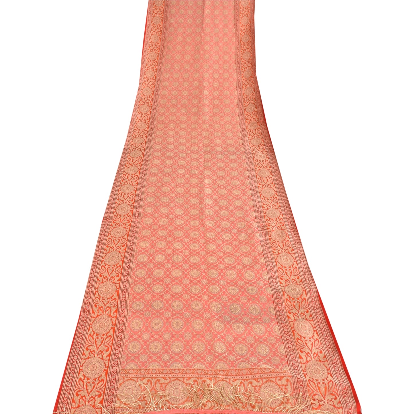 Sanskriti Vintage Long Dupatta/Stole Pink Artificial Silk Hand Woven Scarf Veil