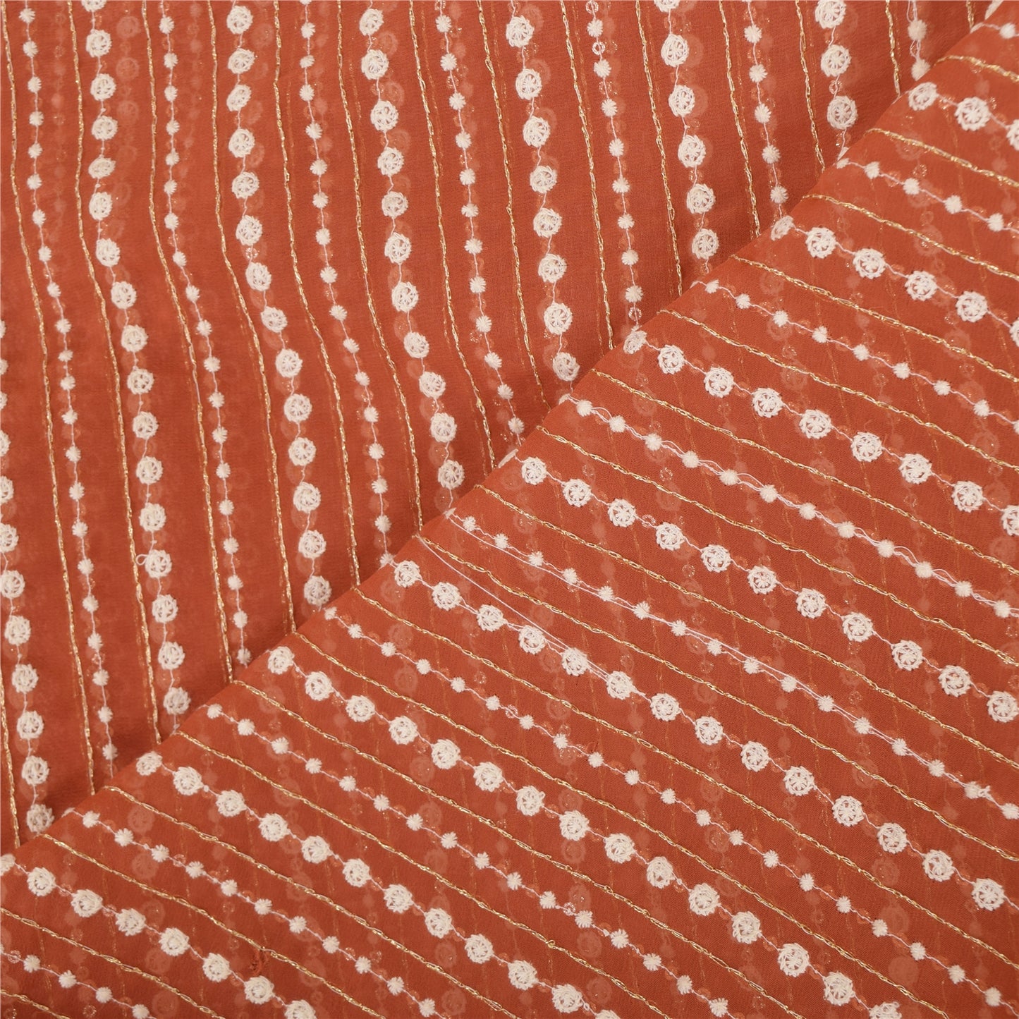 Sanskriti Vintage Long Dupatta/Stole Georgette Hand Embroidered Peach Scarf Veil