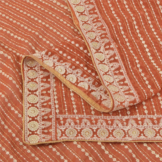 Sanskriti Vintage Long Dupatta/Stole Georgette Hand Embroidered Peach Scarf Veil