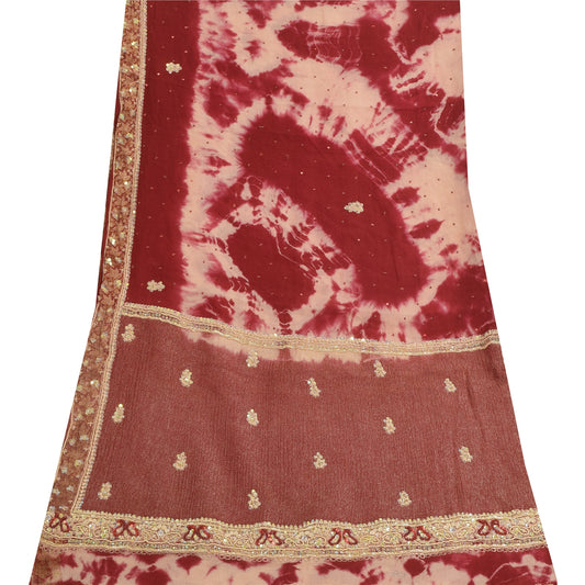 Sanskriti Vintage Rød Dupatta Lang Stola Ren Silke Håndperlet Batik Slør