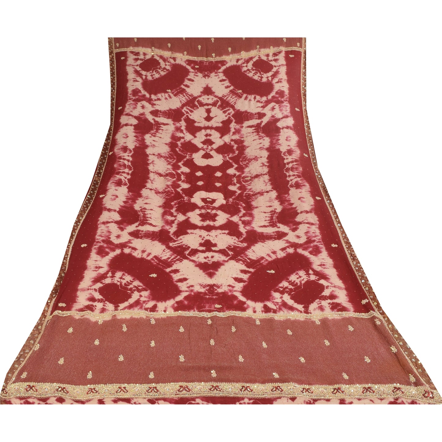 Санскрити Винтаж Красный Дупатта Длинный Палантин Чистый Шелк Ручной Работы Бисером Батик Накидка Вуаль