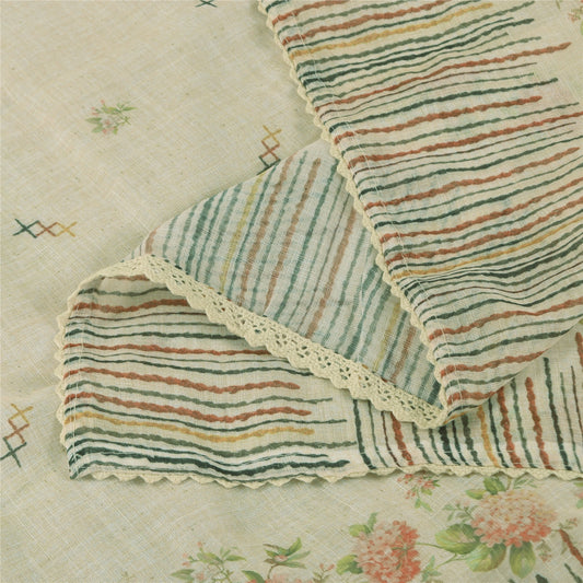 Sanskriti Vintage Ivory Dupatta Long Stole Art Silk Printed Premium Wrap Scarves