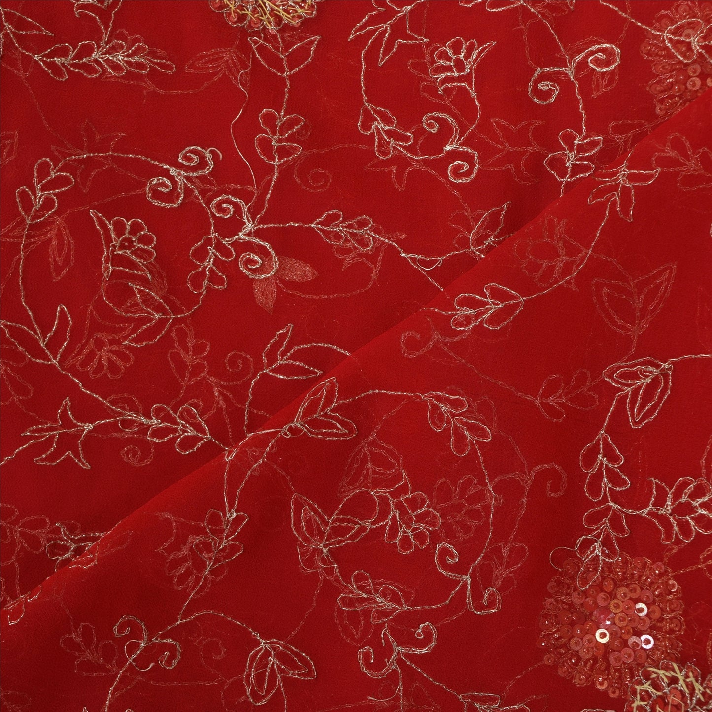 Sanskriti Vintage Red Dupatta Long Stole Pure Georgette Hand Beaded Wrap Scarves