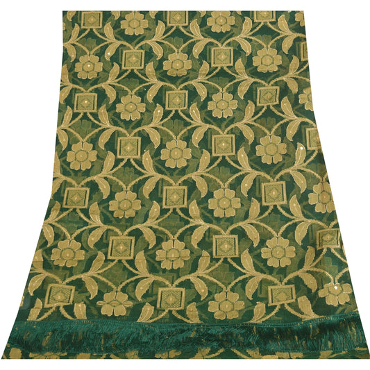 Sanskriti Vintage Green Dupatta Long Stole Pure Silk Hand Beaded Premium Scarves