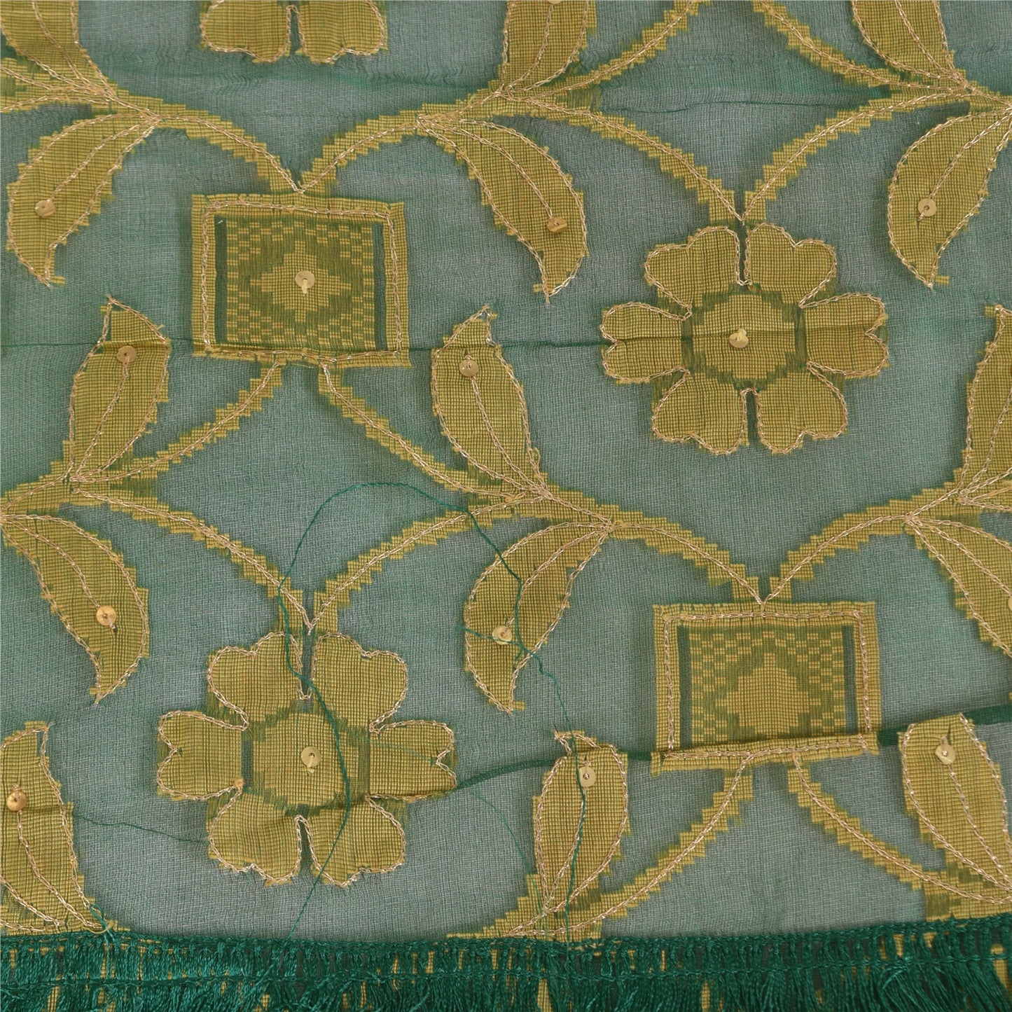 Sanskriti Vintage Green Dupatta Long Stole Pure Silk Hand Beaded Premium Scarves