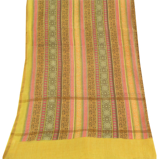 Sanskriti Vintage Yellow Dupatta Long Stole Pure Cotton Printed Premium Scarves