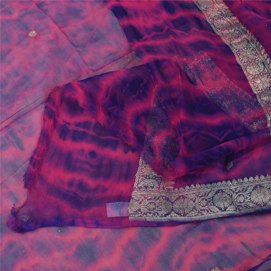 Sanskriti Vintage Pink Dupatta Long Stole Pure Georgette Woven Tie & Dye Scarves