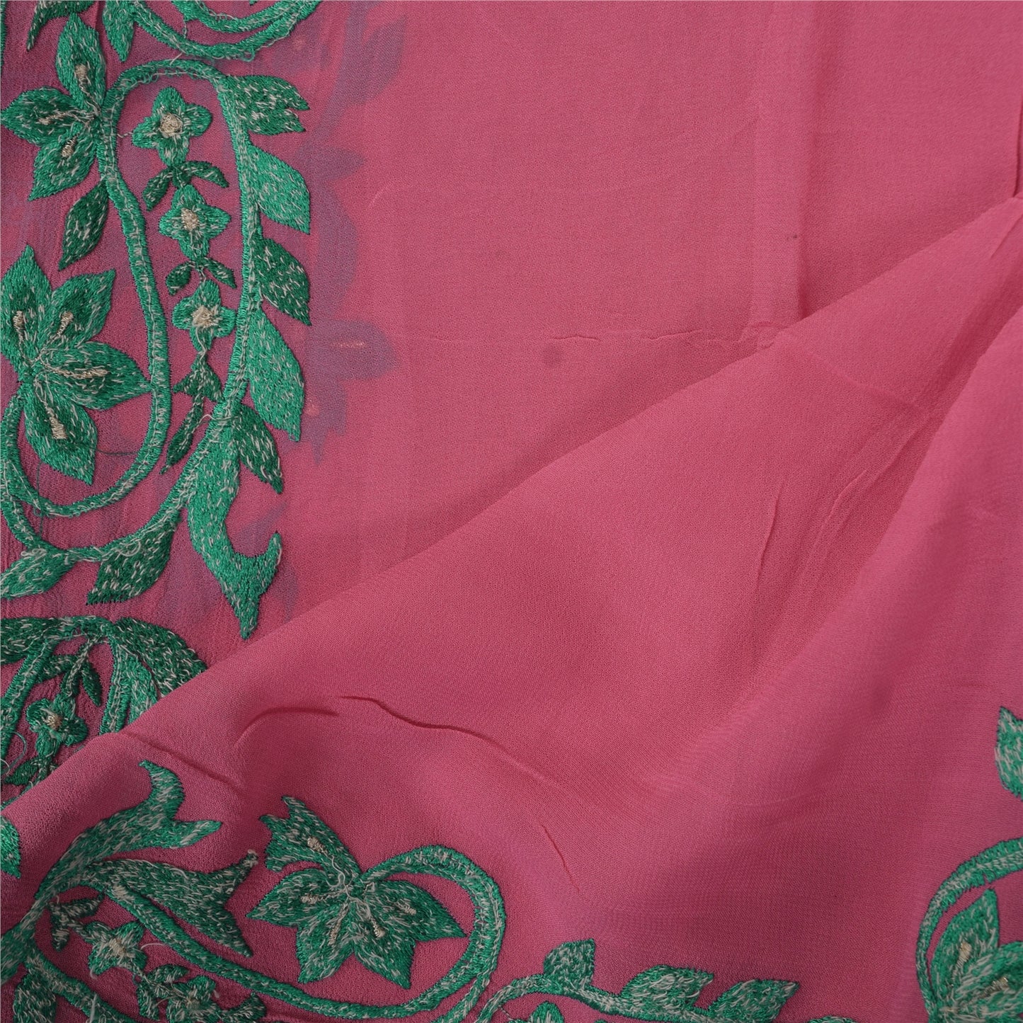 Sanskriti Vintage Long Dupatta/Stole Pure Georgette Embroidered Pink Scarf Veil