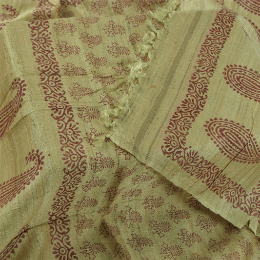 Sanskriti Vintage Long Dupatta/Stole Pure Silk Green Hand Block Printed WrapVeil