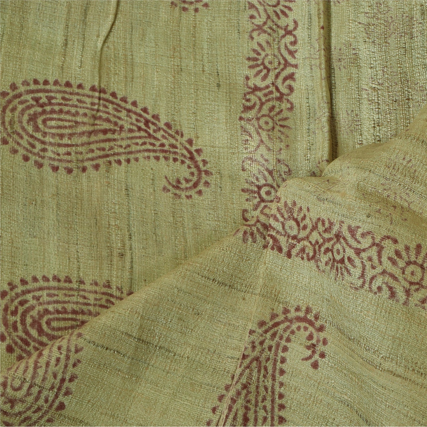 Sanskriti Vintage Long Dupatta/Stole Pure Silk Green Hand Block Printed WrapVeil