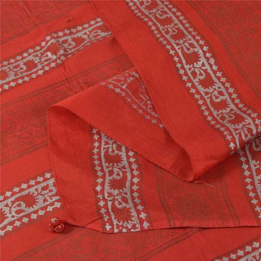 Sanskriti Vintage Long Dupatta/Stole Pure Cotton Red GoldenHand Block Print Veil