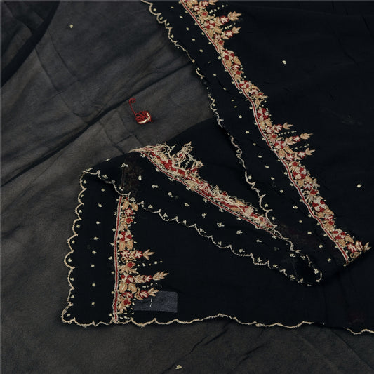 Sanskriti Vintage Long Dupatta/Stole Pure Georgette Black Hand Embroidered Veil
