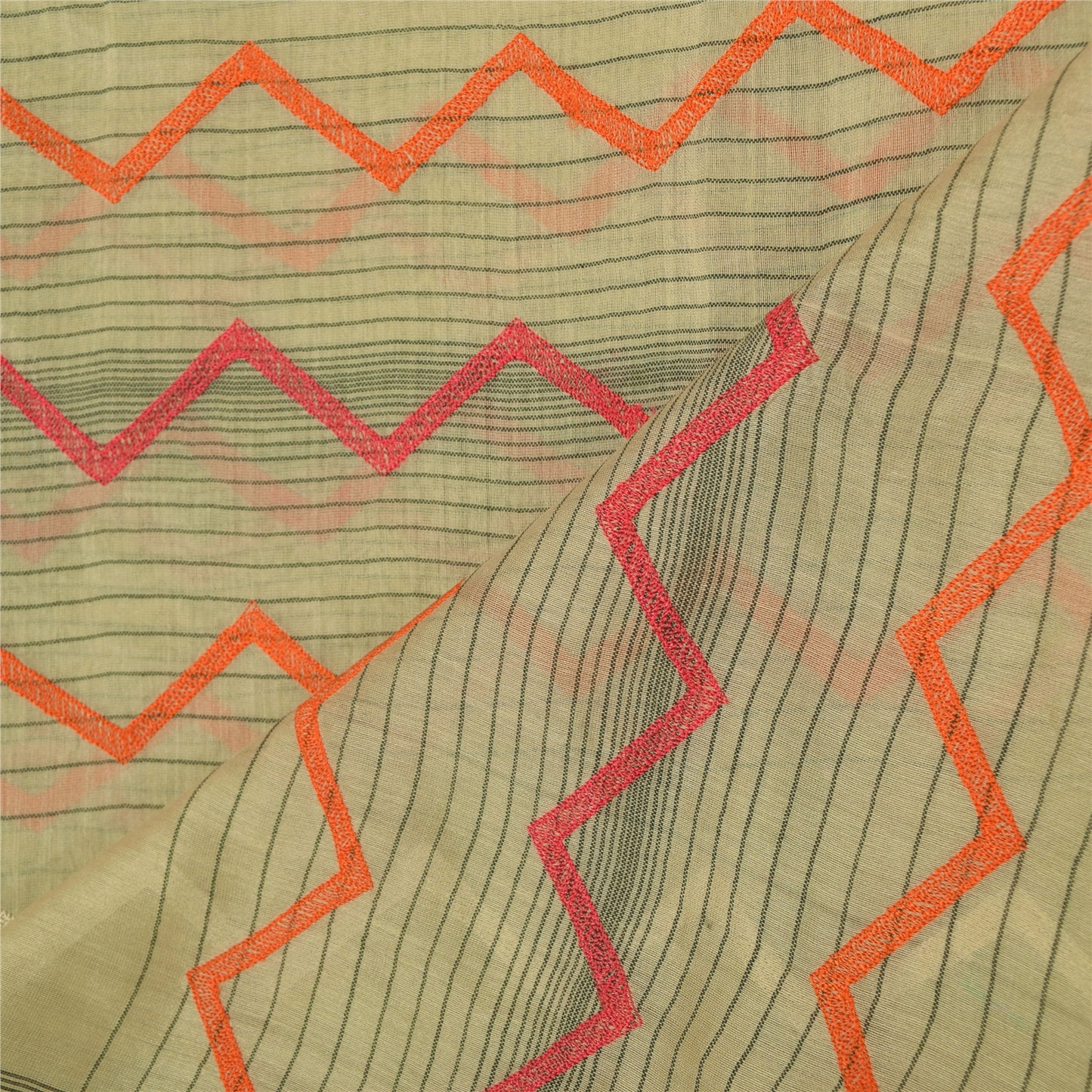 Sanskriti Vintage Ivory Dupatta Long Stole Cotton Silk Embroidered Wrap Veil