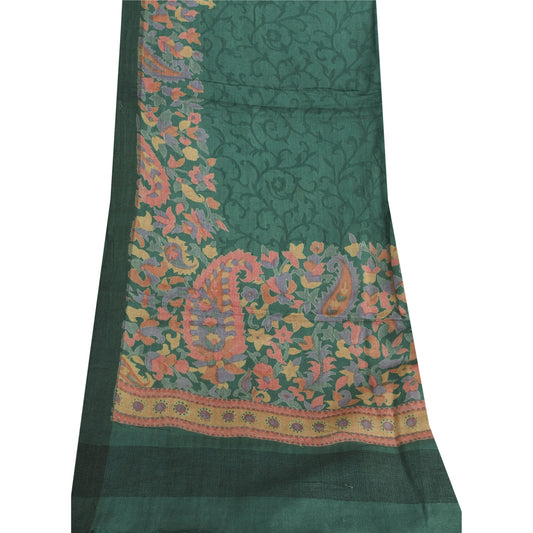 Sanskriti Vintage Indisk Grøn Dupatta Lang Stola Bomuld Silke Trykt Wrap Slør