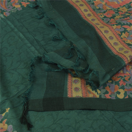 Sanskriti Vintage Indian Green Dupatta Long Stole Cotton Silk Printed Wrap Veil