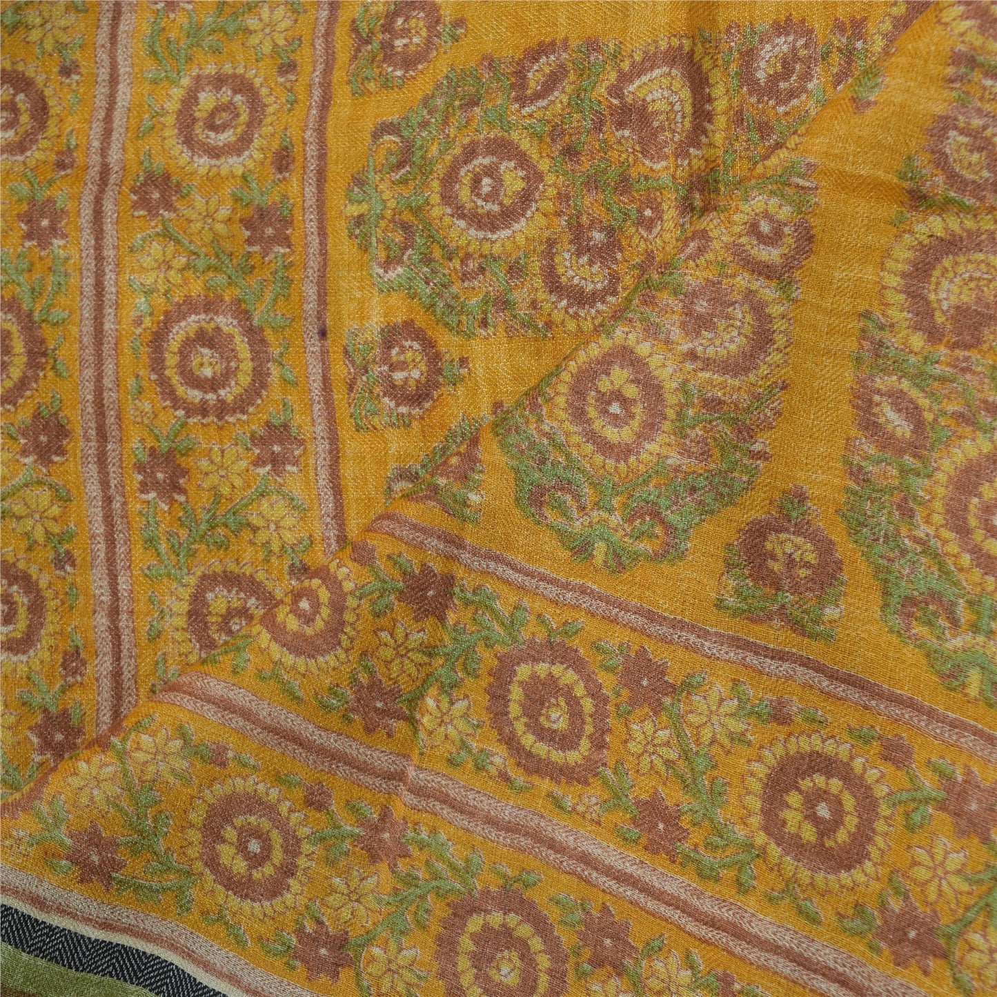 Sanskriti Vintage cream/Yellow Dupatta Long Stole Pure Cotton Printed Wrap Veil