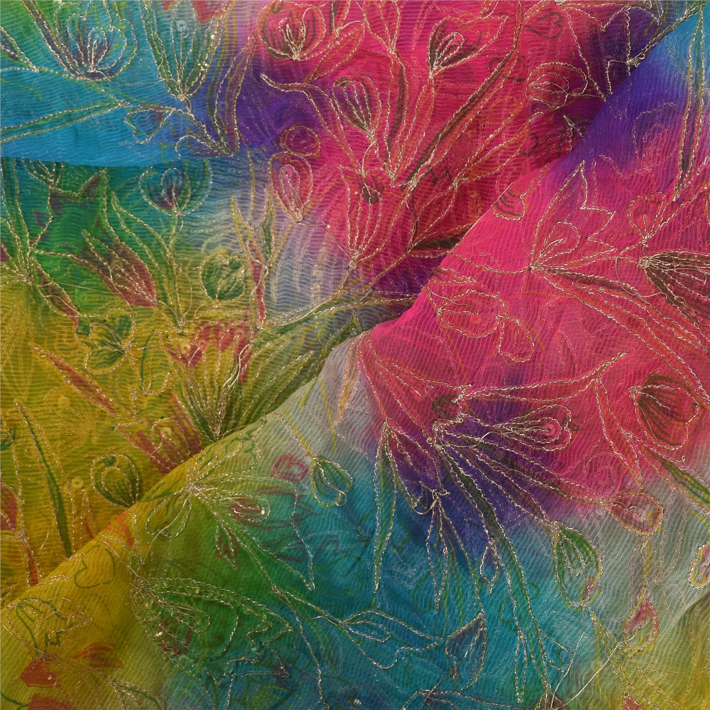 Sanskriti Vintage Long Dupatta/Stole Artificial Silk Hand Beaded Zari SequinVeil