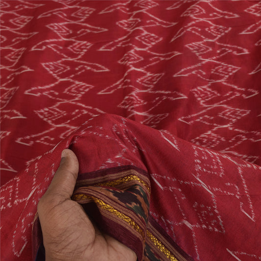Sanskriti Vintage Red Dupatta Long Stole Pure Silk Ikat Woven Premium Wrap Veil