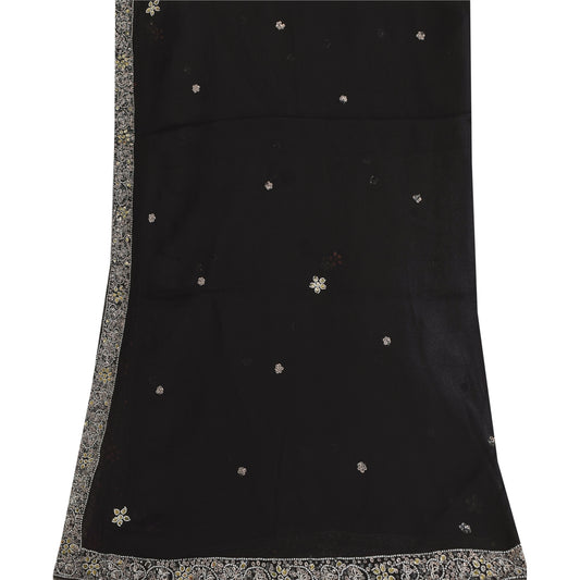 Sanskriti Vintage Sort Dupatta Lang Stola Ren Georgette Håndperlet Slør