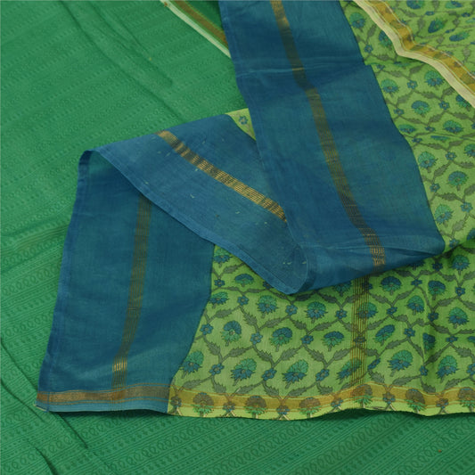 Sanskriti Vintage Long Dupatta/Stole Pure Chiffon Green Printed Zari Woven Scarf