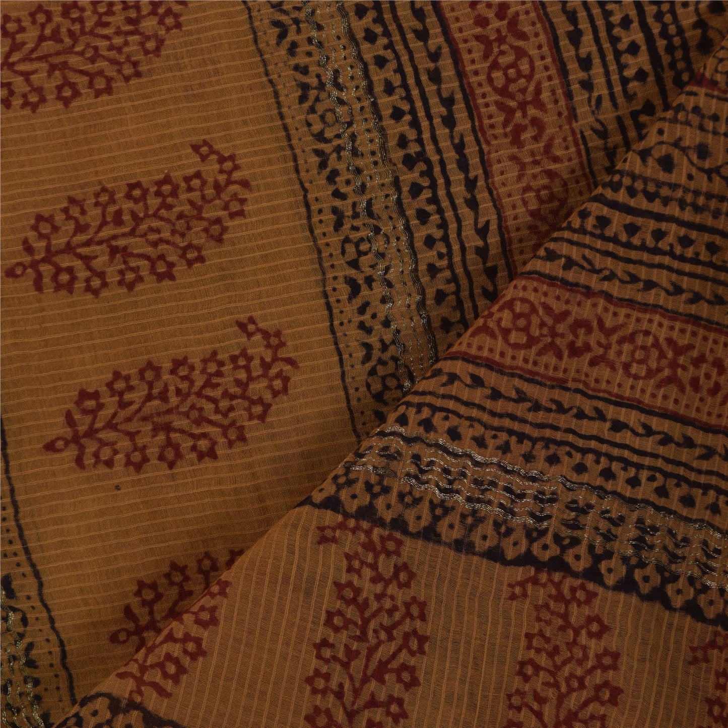 Sanskriti Vintage Brown Dupatta Long Stole Pure Cotton Printed Wrap Scarves/veil