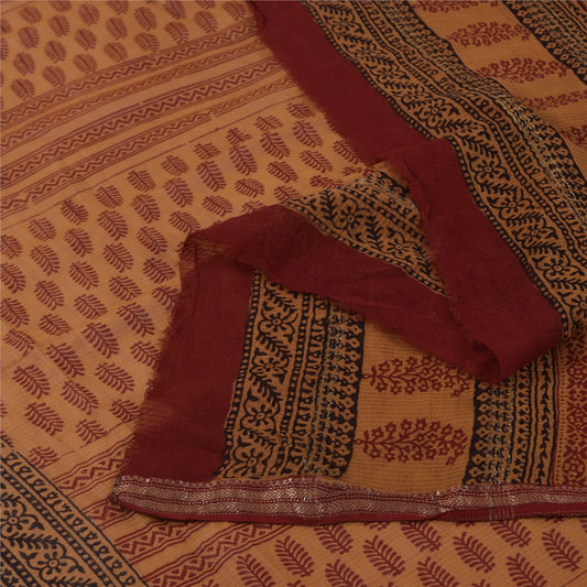 Sanskriti Vintage Brown Dupatta Long Stole Pure Cotton Printed Wrap Scarves/veil