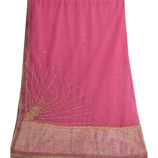 Sanskriti Vintage Lang Dupatta/Stola Net Mesh Pink Zardozi Håndperle Tørklæde Slør