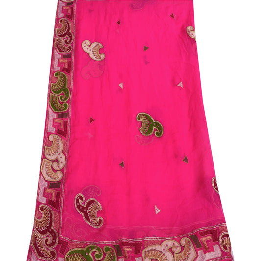 Sanskriti Vintage Lang Dupatta/Stole Ren Chiffon Pink Håndperleapplikationsarbejde