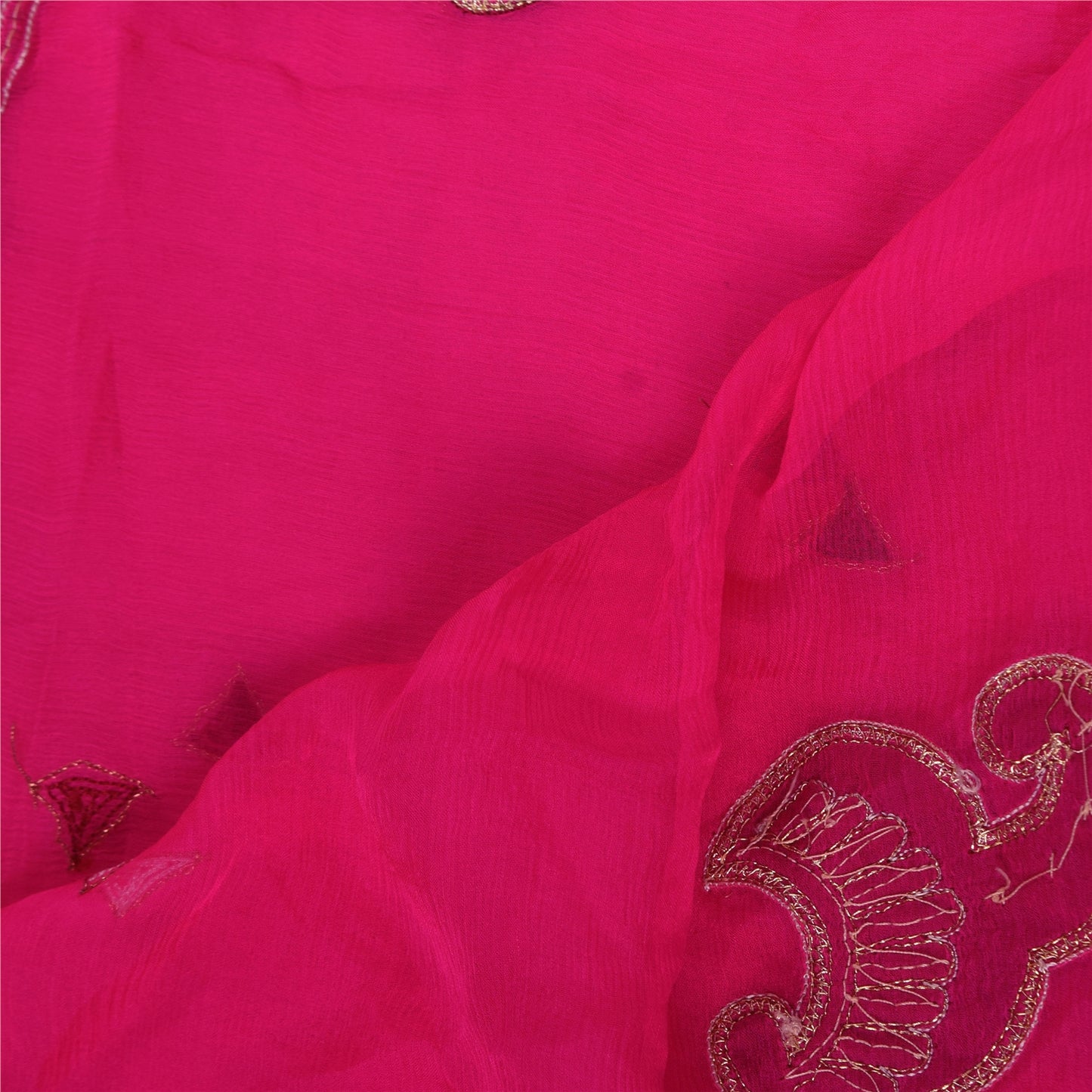 Санскрити Винтаж Длинный Дупатта/Палантин Чистый Шифон Розовый Ручная Бисерная Аппликация