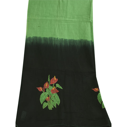 Sanskriti Vintage Lang Dupatta/Stole Ren Bomuld Grøn Broderet Applikationsslør