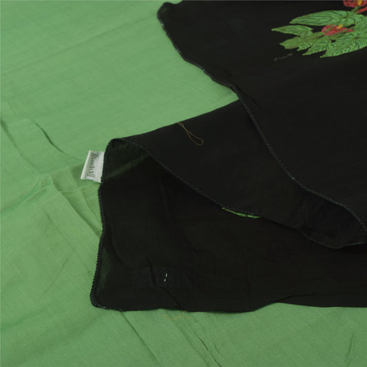 Sanskriti Vintage Long Dupatta/Stole Pure Cotton Green Embroidered Applique Veil