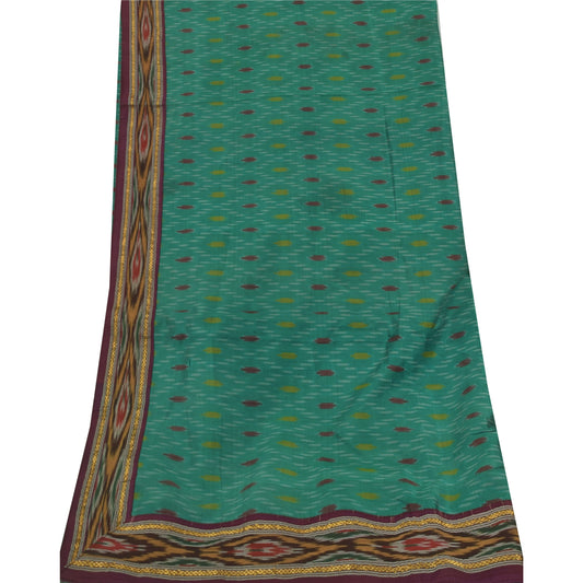 Sanskriti Vintage Grøn Dupatta Lang Stole Ren Silke Ikat Vævet Premium Tørklæder