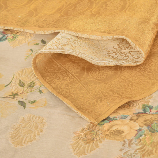 Санскрити Винтаж слоновая кость/желтый дупатта длинный палантин из чистого шелка тканый принтованный хиджаб