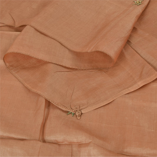 Sanskriti Vintage Light Brown Dupatta Long Stole Pure Silk Hand Beaded Wrap Veil