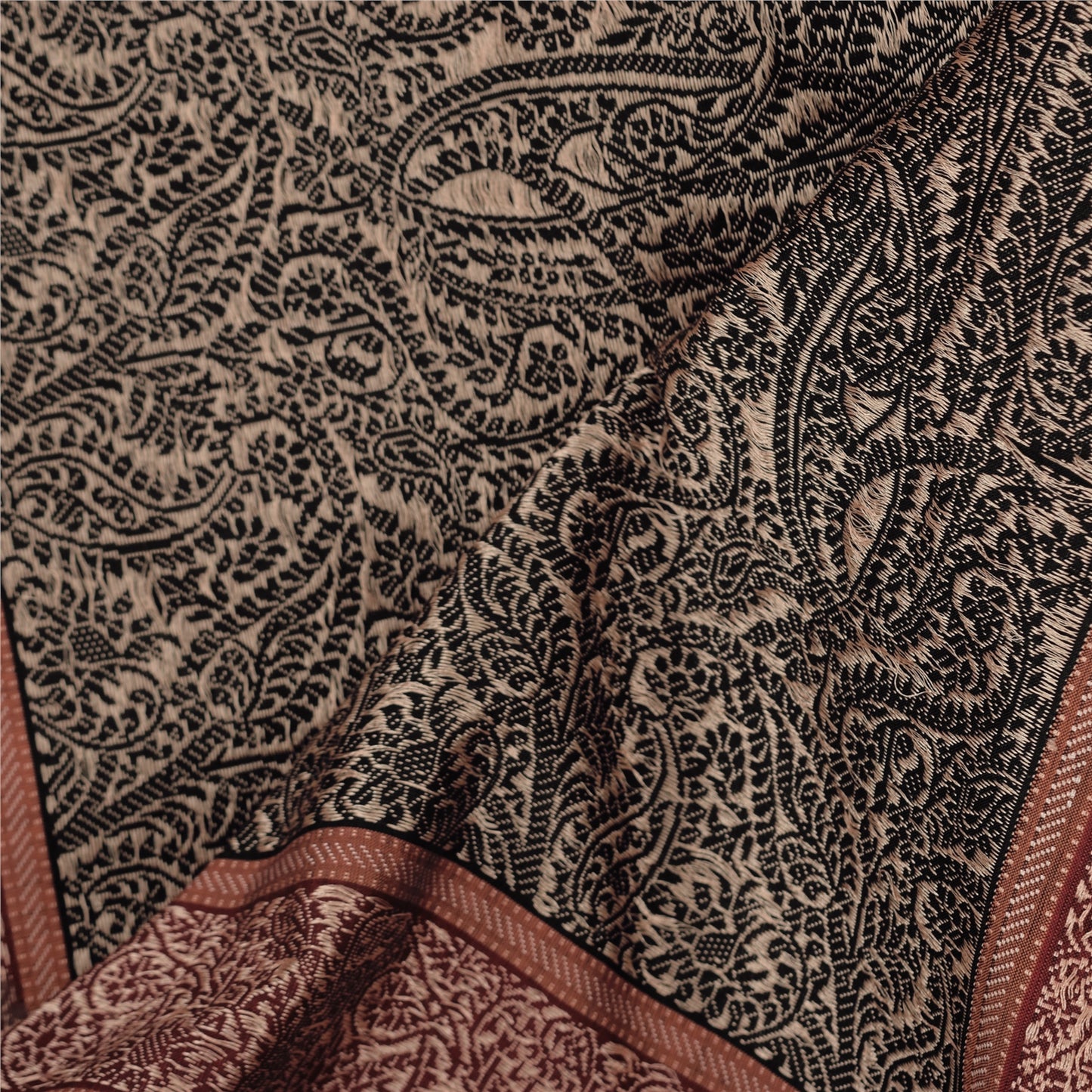 Sanskriti Vintage Ivory/Black Dupatta Long Stole Art Silk Woven Premium Scarves